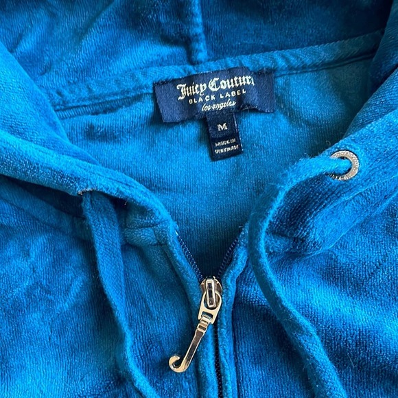 Juicy Couture Velour TrackSuit Zip hoodie medium teal bling rhinestone crown - Picture 5 of 6